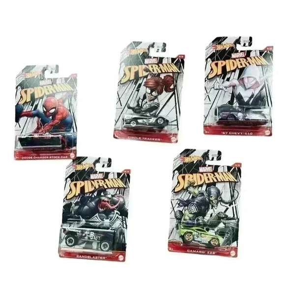 Full Set - Exclusive Hot Wheels 2022 Marvel Spider-Man Ghost Green Goblin Venom - Picture 1 of 2